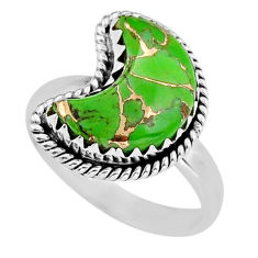 5.28cts half moon green copper turquoise fancy 925 silver ring size 8.5 y27053