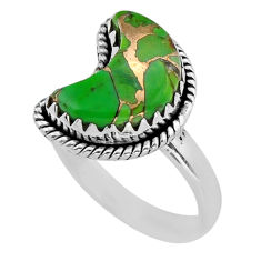 5.65cts half moon green copper turquoise fancy 925 silver ring size 8.5 y27059