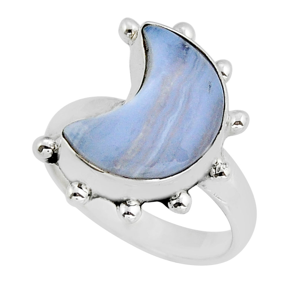 5.08cts half moon natural blue lace agate fancy 925 silver ring size 6.5 y27025