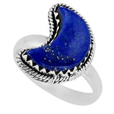 5.62cts half moon natural blue lapis lazuli fancy silver ring size 8.5 y27051