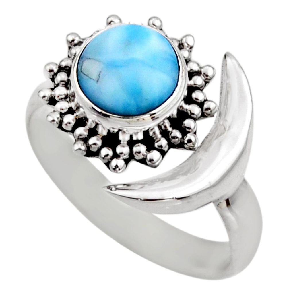 3.01cts half moon natural blue larimar 925 silver adjustable ring size 7 r53206