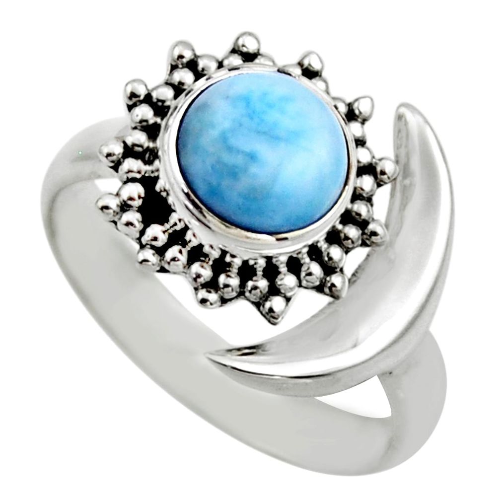 3.36cts half moon natural blue larimar 925 silver adjustable ring size 7 r53212