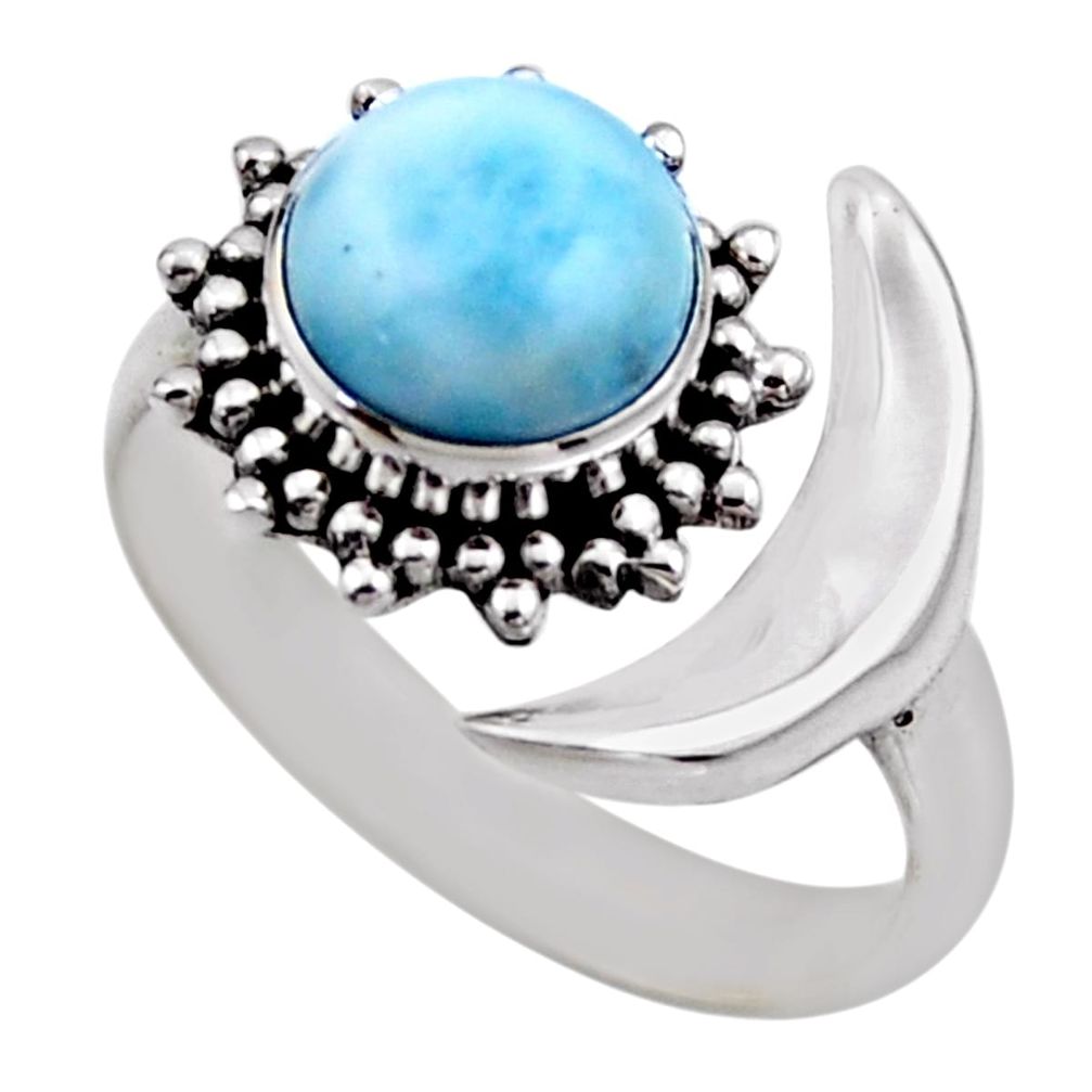 3.20cts half moon natural blue larimar 925 silver adjustable ring size 8 r53210