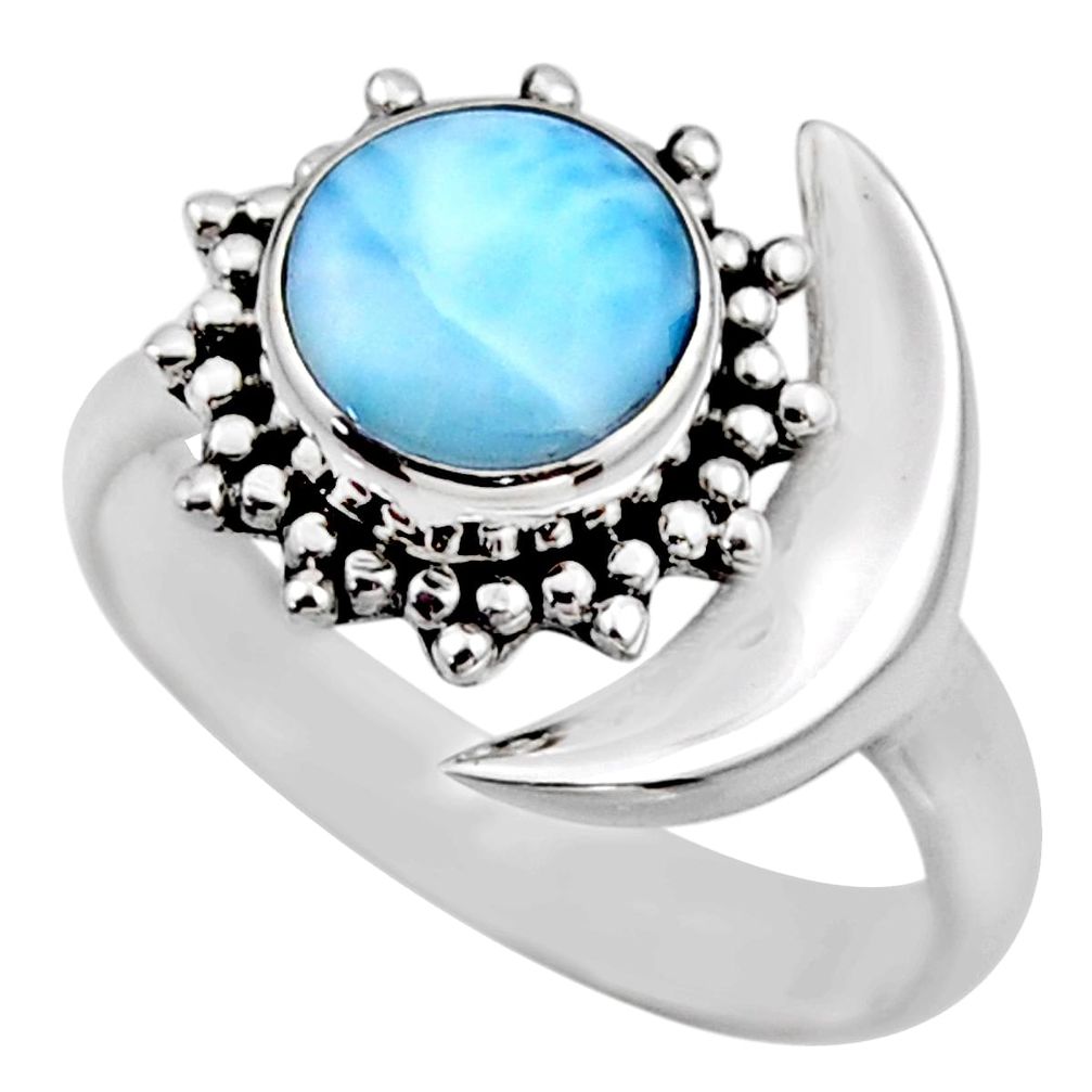 2.92cts half moon natural blue larimar silver adjustable ring size 7.5 r53207