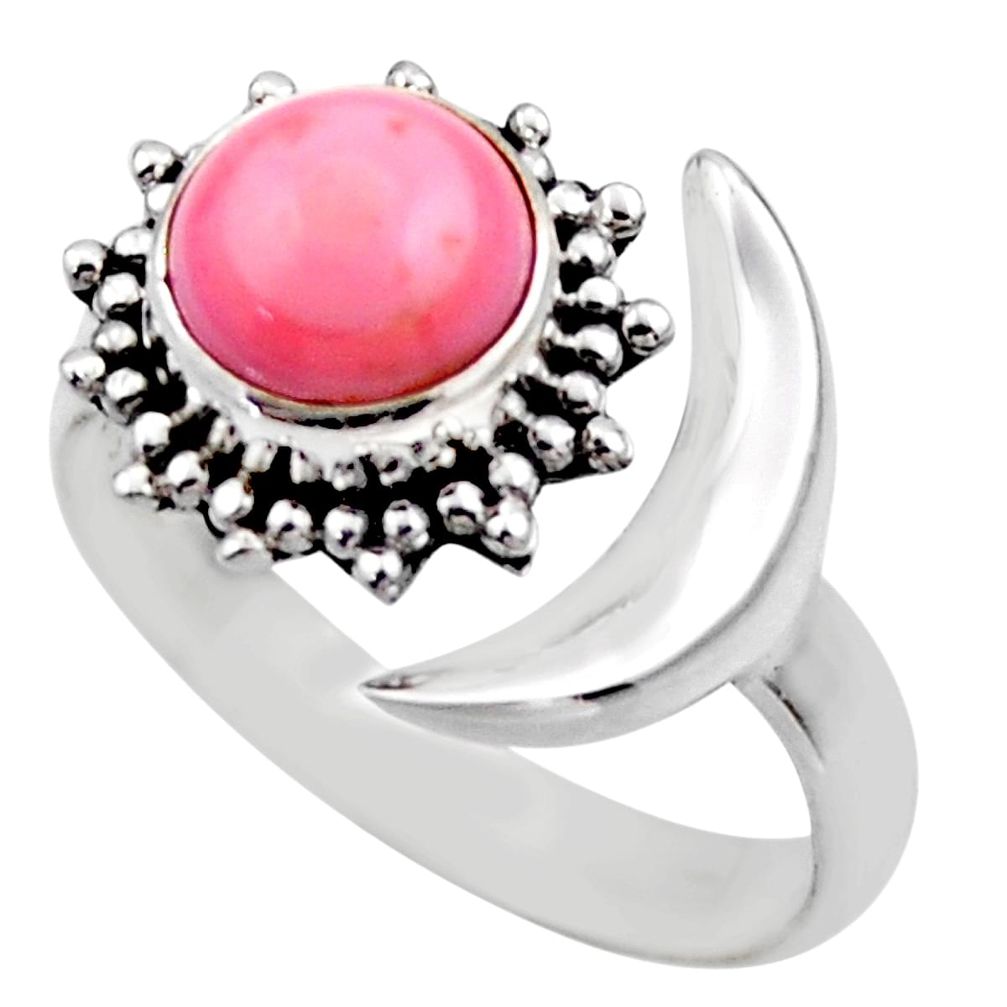 Half moon natural pink queen conch shell silver adjustable ring size 8.5 r53268
