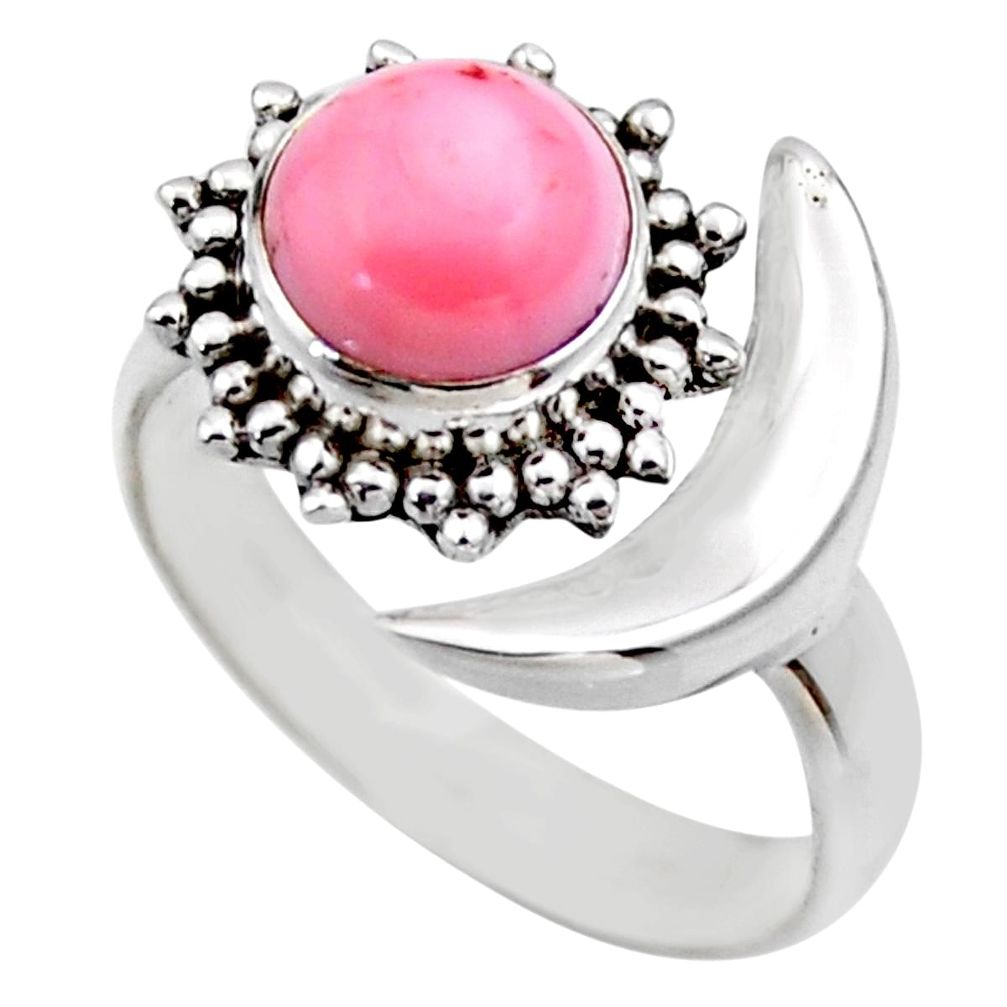 Half moon natural pink queen conch shell silver adjustable ring size 7 r53267