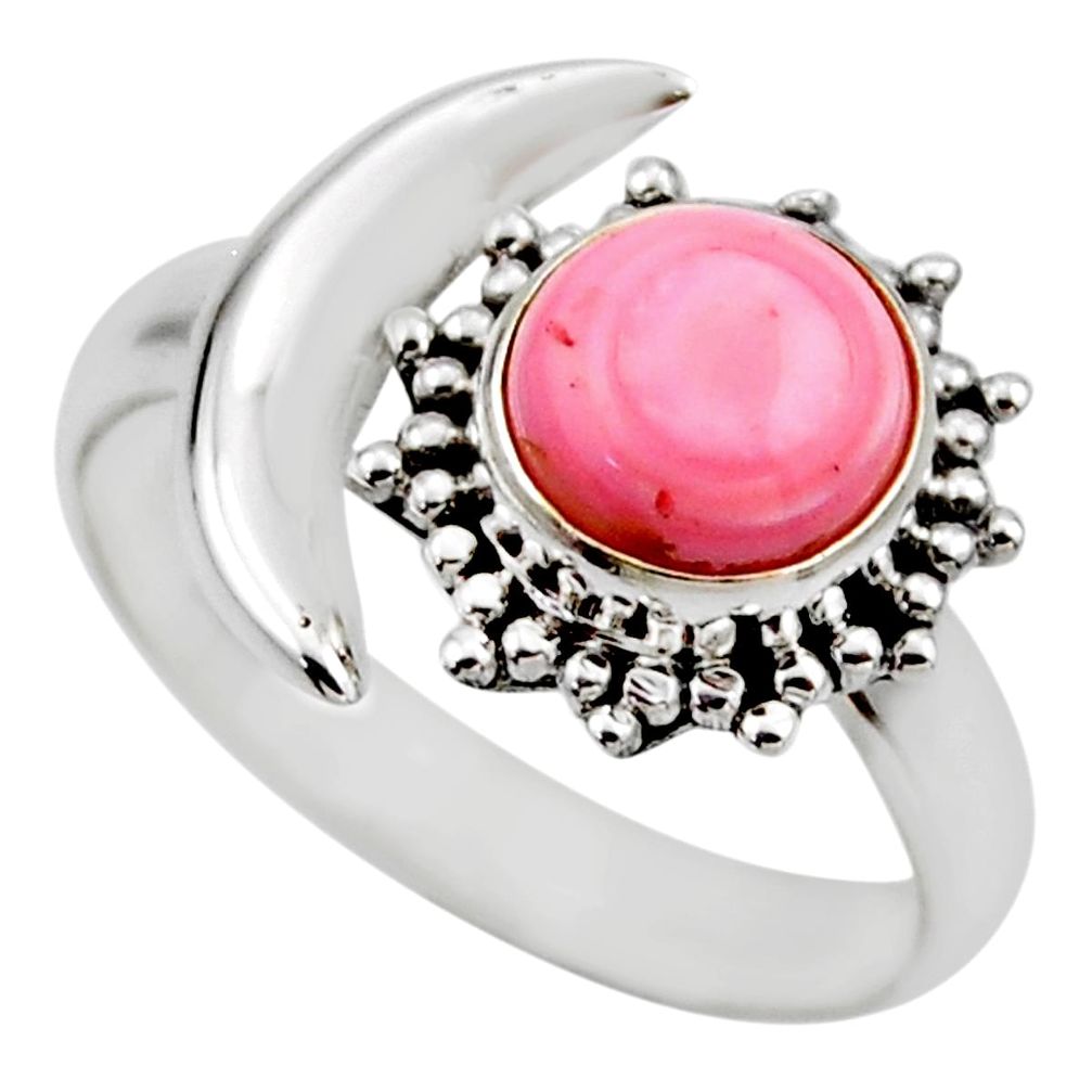 Half moon natural pink queen conch shell silver adjustable ring size 9 r53266
