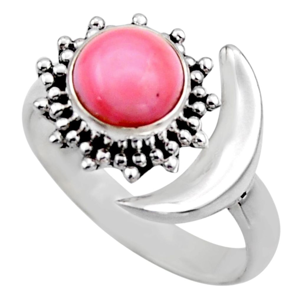 Half moon natural pink queen conch shell silver adjustable ring size 9 r53270