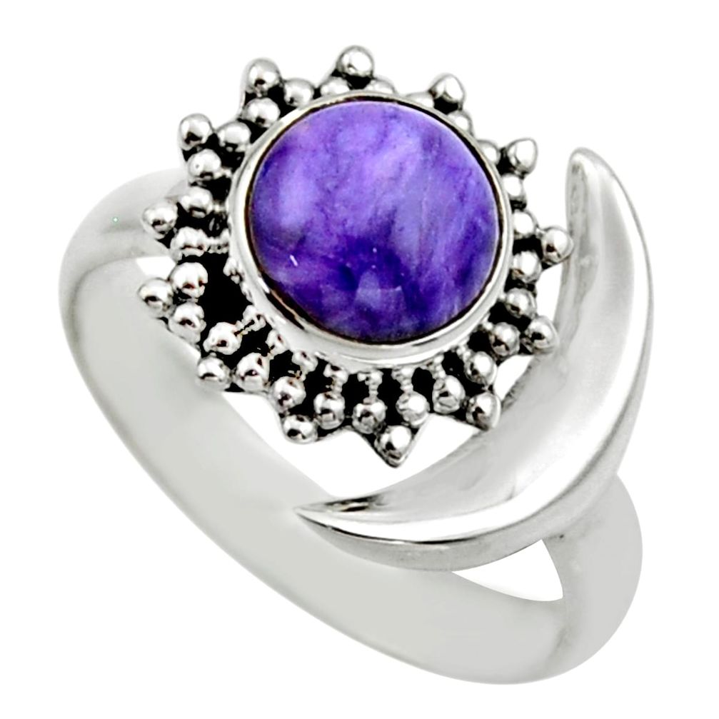 3.01cts half moon natural purple charoite silver adjustable ring size 8 r53220