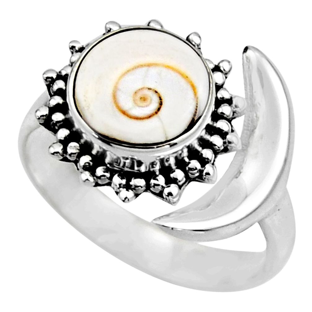 4.69cts half moon natural white shiva eye silver adjustable ring size 8 r53230