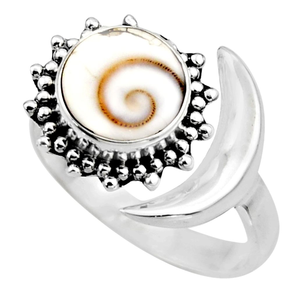 4.93cts half moon natural white shiva eye silver adjustable ring size 8 r53231