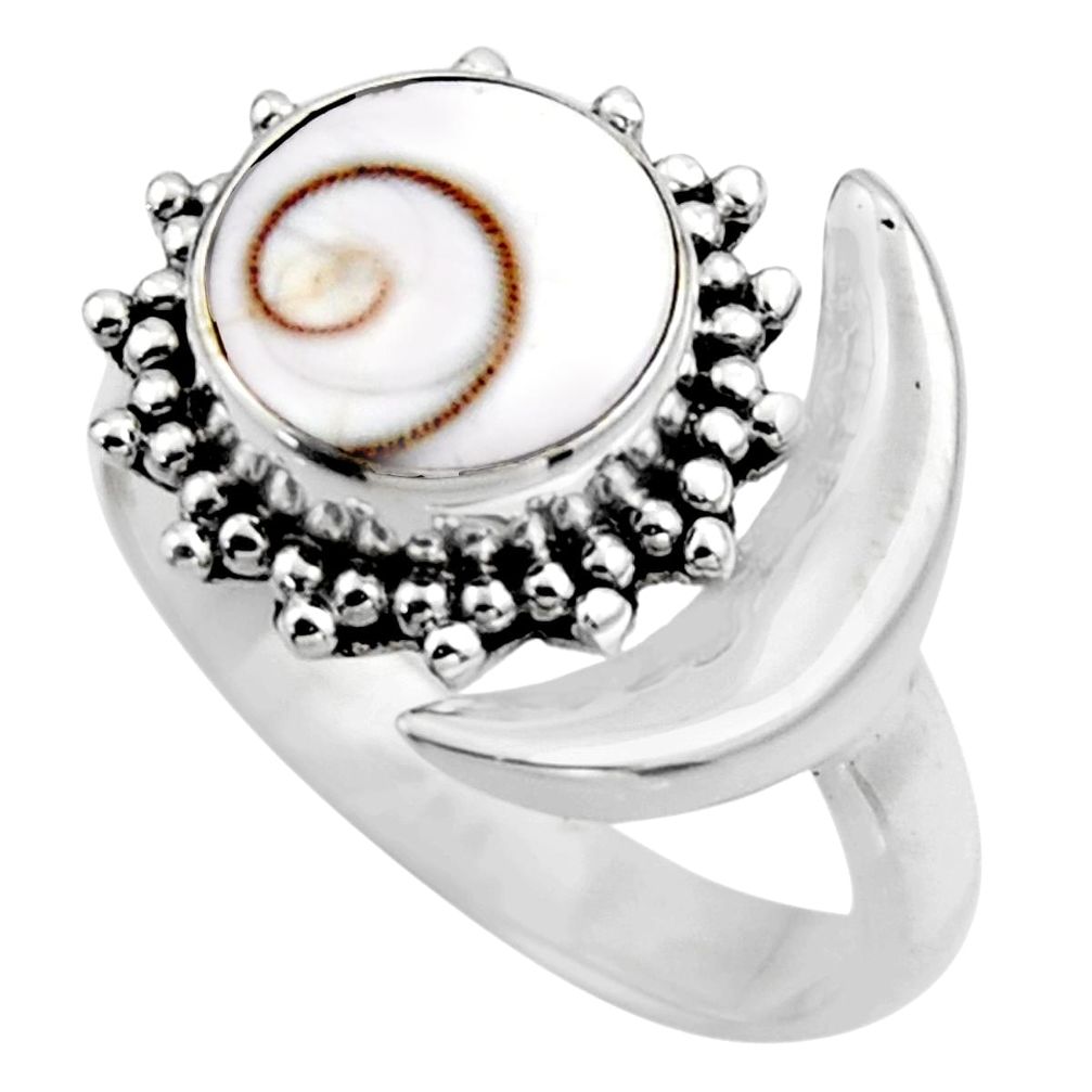 4.69cts half moon natural white shiva eye silver adjustable ring size 8 r53232