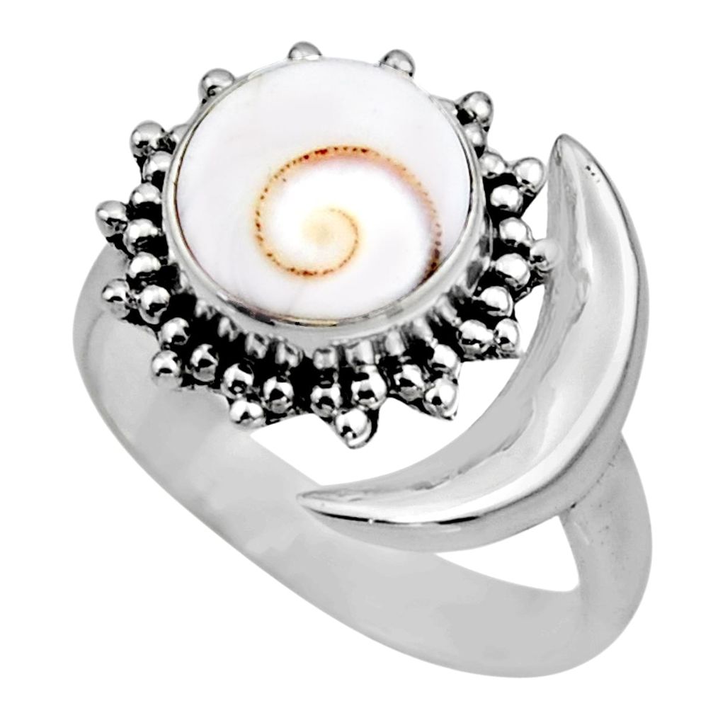 4.69cts half moon natural white shiva eye silver adjustable ring size 8 r53234