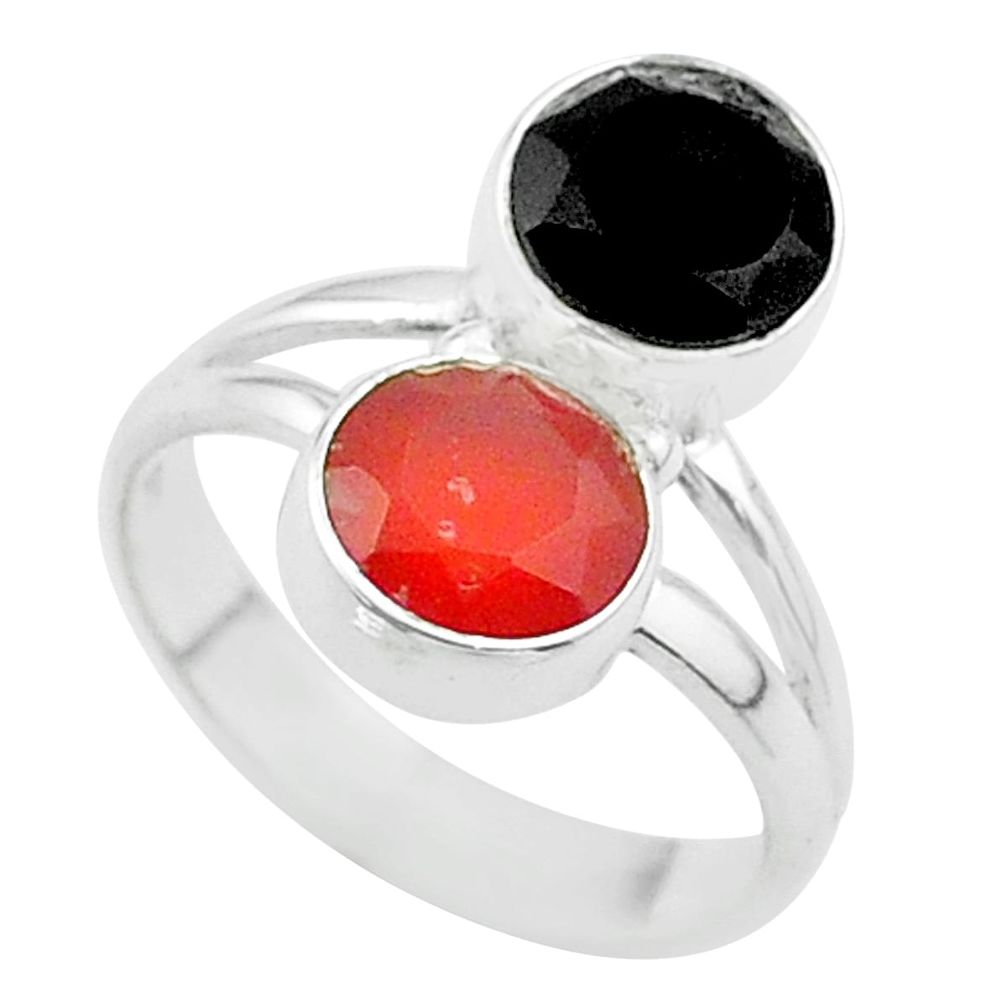 5.22cts halloween natural black onyx cornelian 925 silver ring size 5.5 t57710