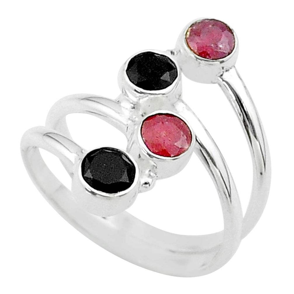 1.74cts halloween natural black onyx ruby silver adjustable ring size 8 t57739