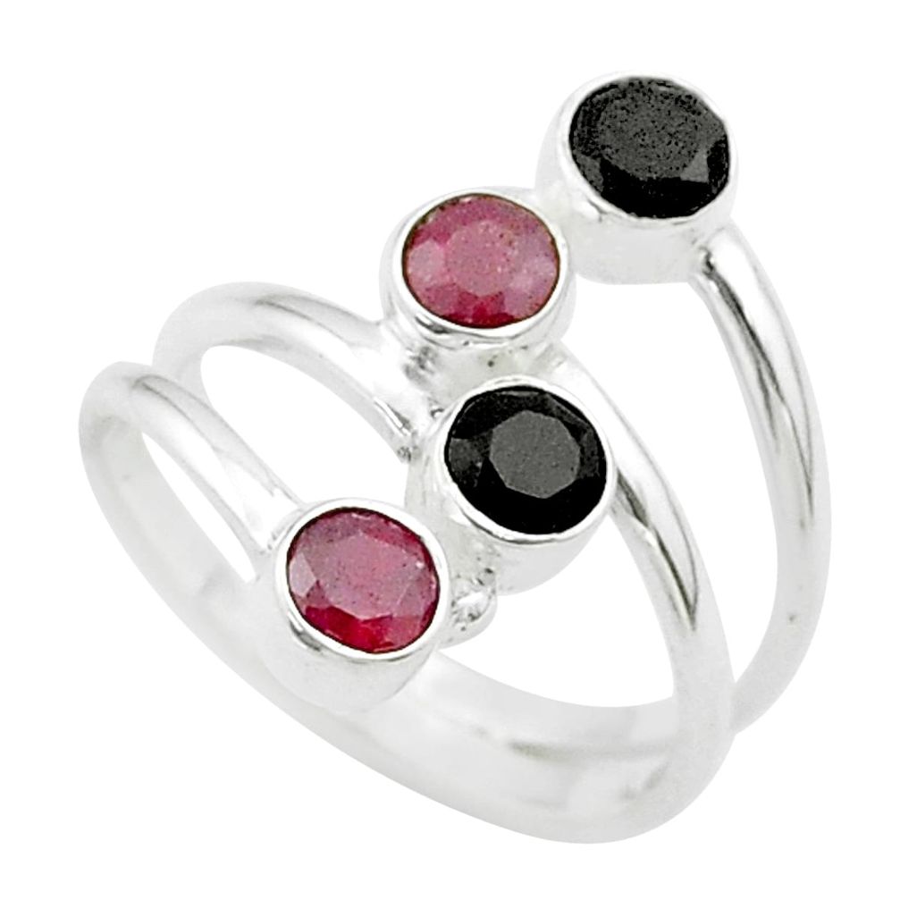 1.74cts halloween natural black onyx ruby silver adjustable ring size 7.5 t57729