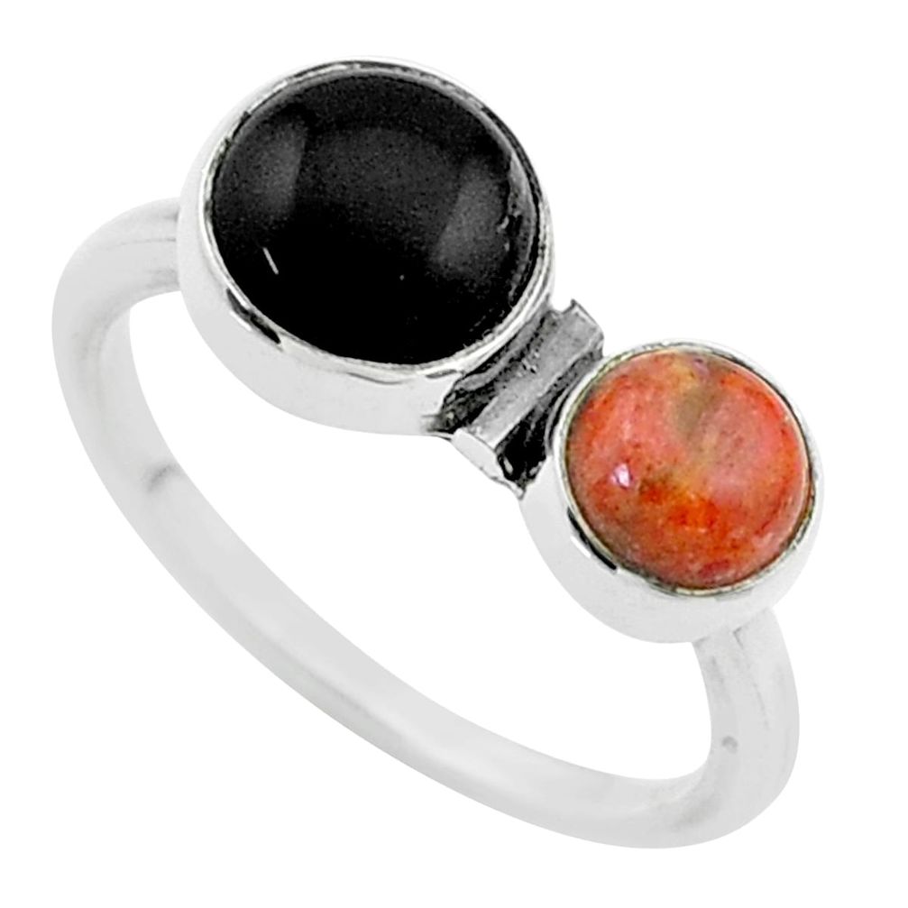 3.59cts halloween natural black onyx sponge coral 925 silver ring size 7 t57749
