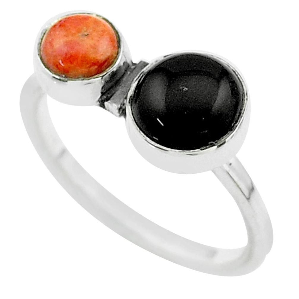 3.29cts halloween natural black onyx sponge coral 925 silver ring size 9 t57741