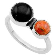 3.59cts halloween natural black onyx sponge coral silver ring size 7.5 t57795