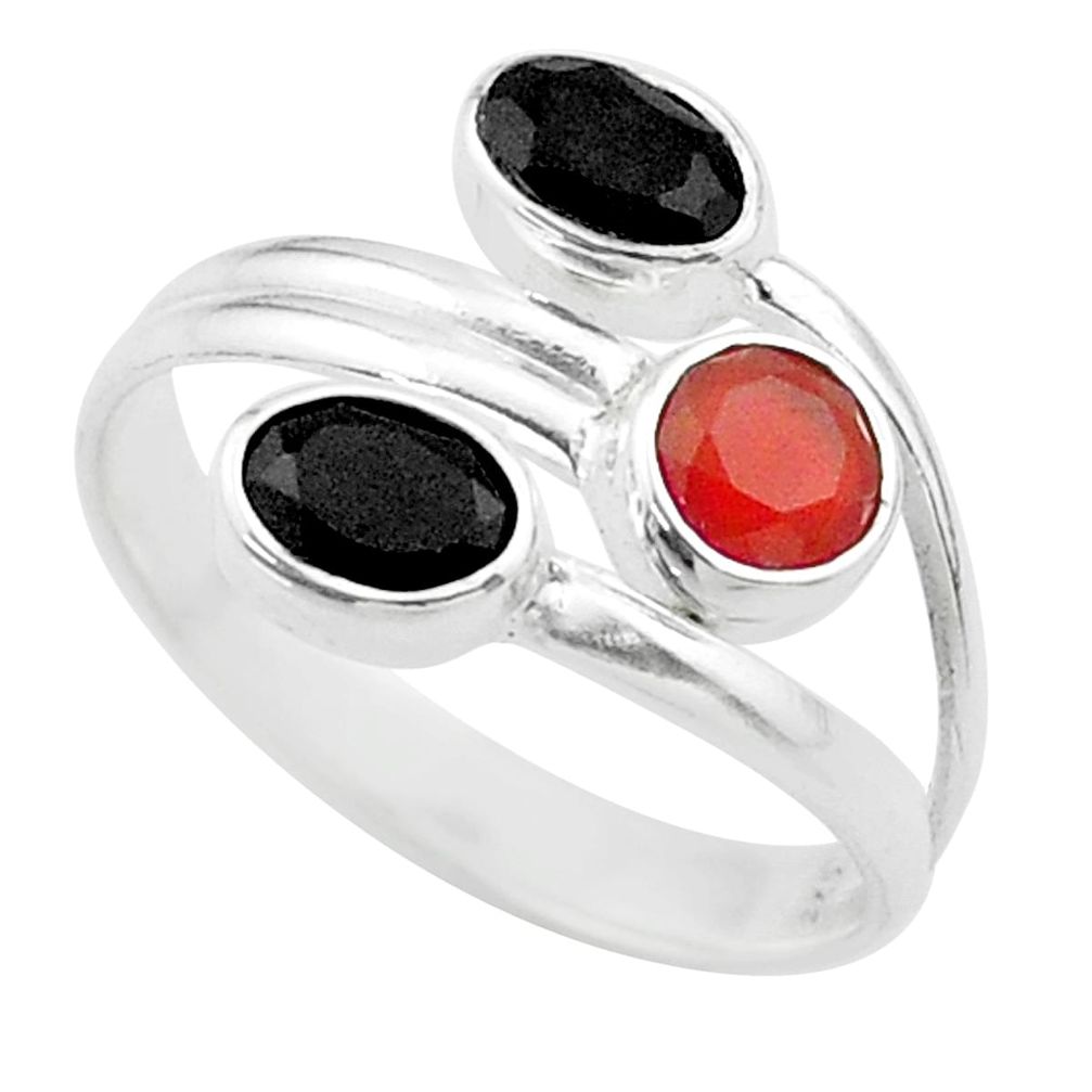 3.29cts halloween natural cornelian onyx silver adjustable ring size 6 t57913