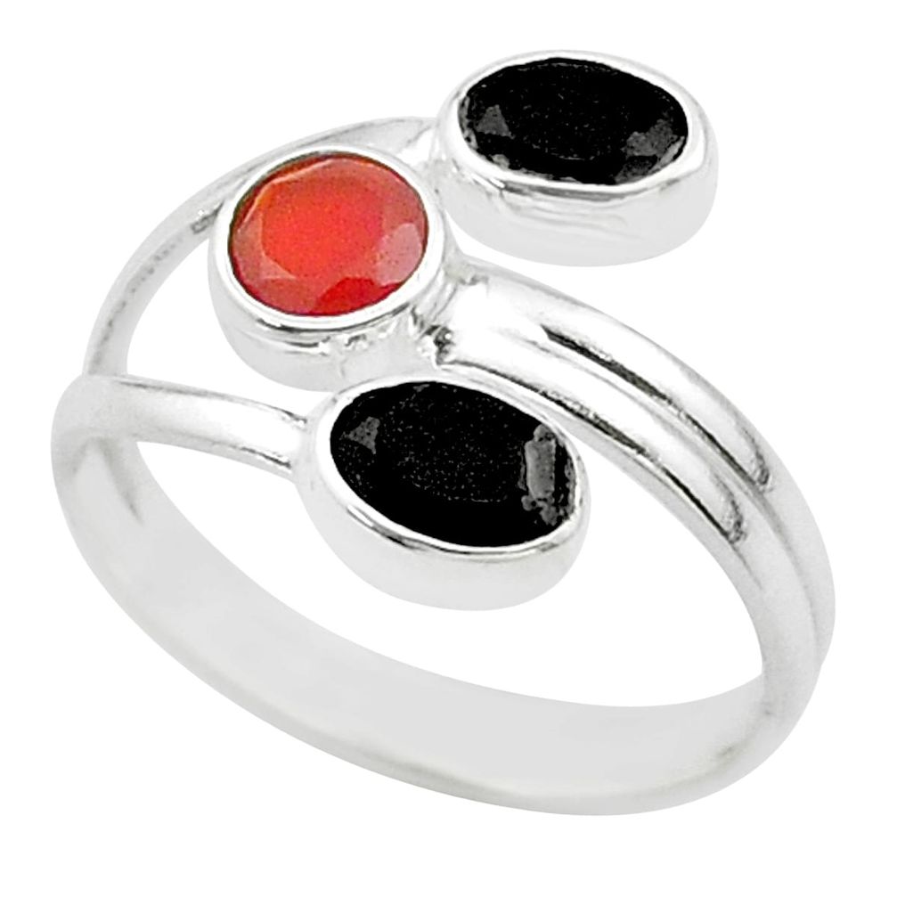 3.73cts halloween natural cornelian onyx silver adjustable ring size 7 t57897