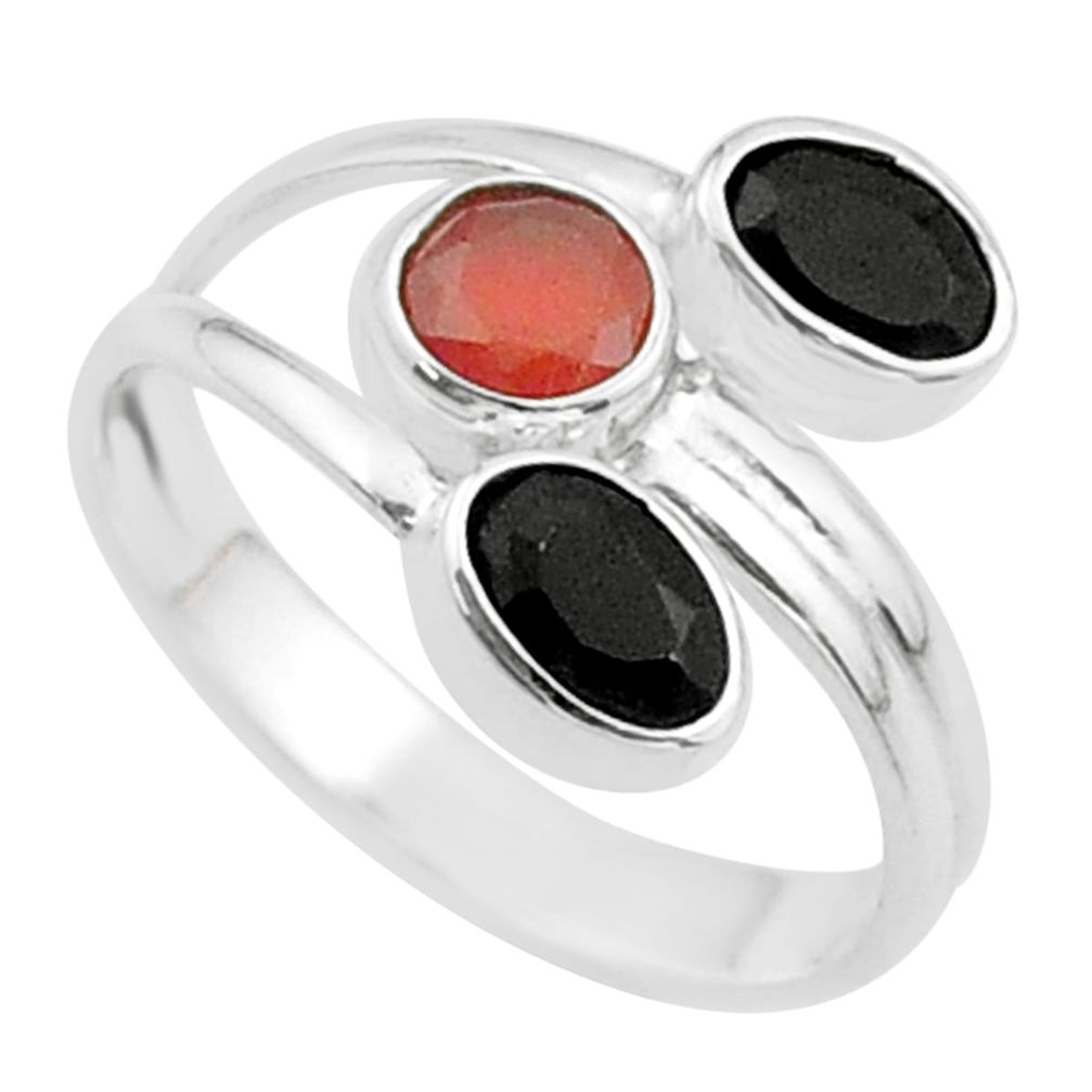 3.80cts halloween natural cornelian onyx silver adjustable ring size 7 t57940