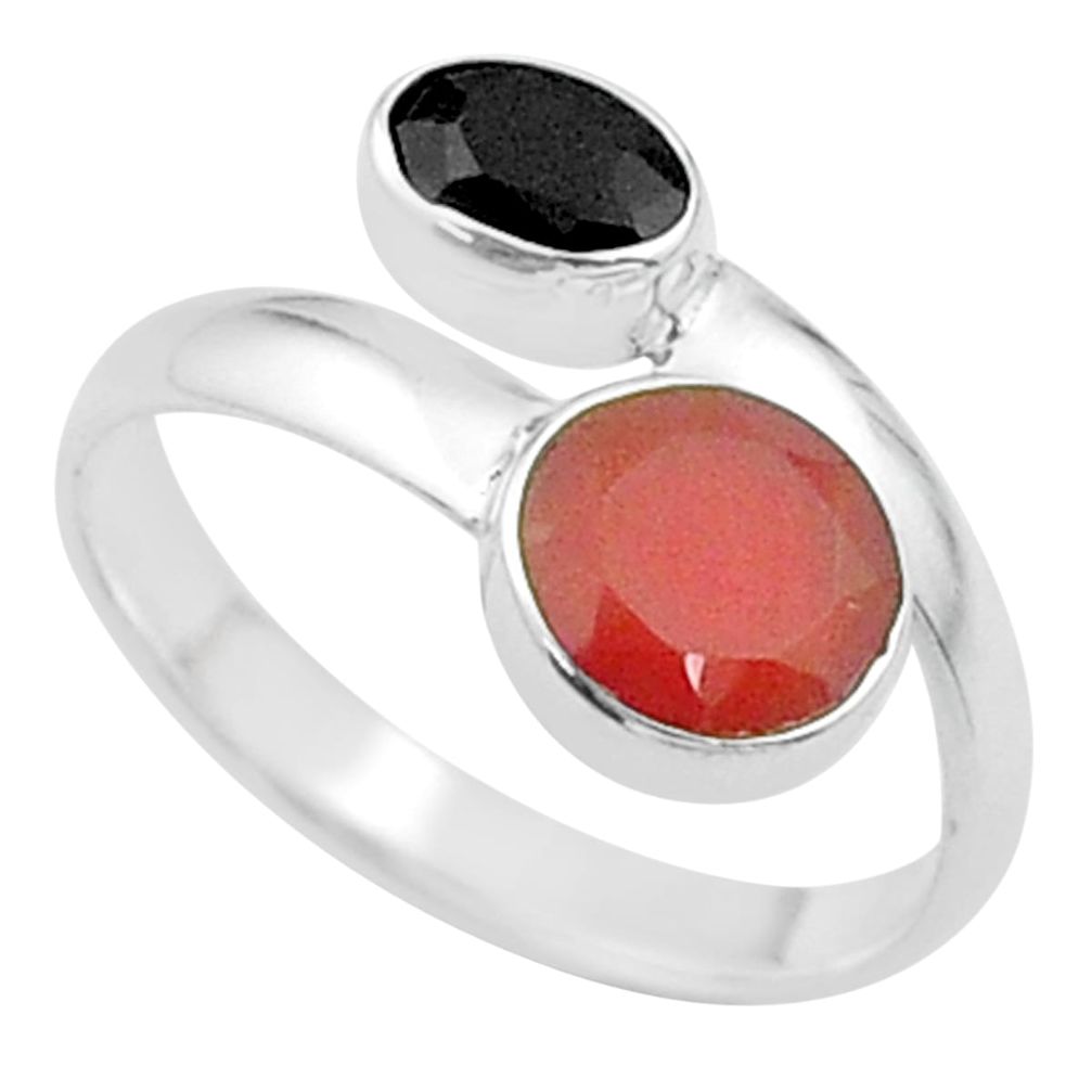 3.27cts halloween natural cornelian onyx silver adjustable ring size 8 t57890