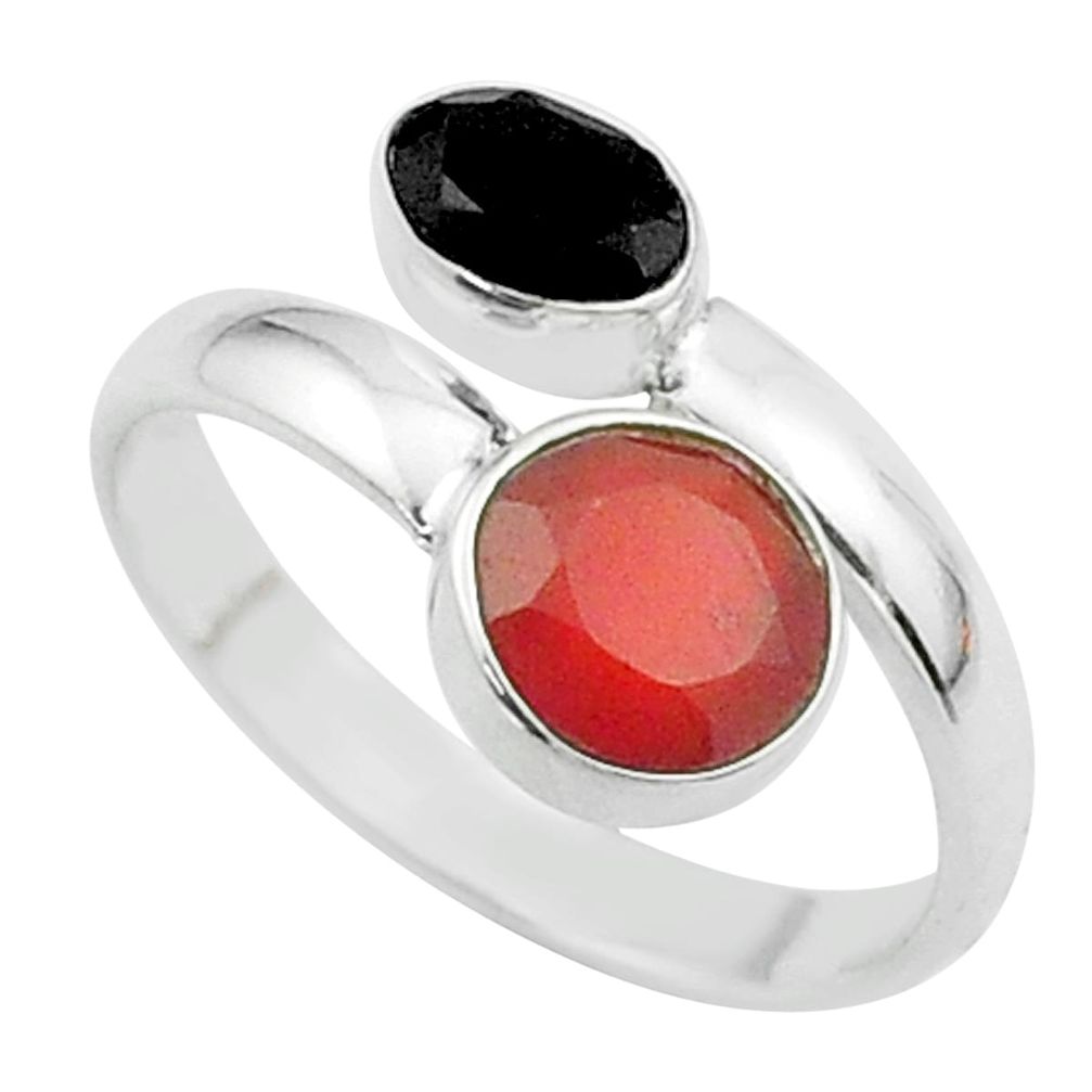 3.73cts halloween natural cornelian onyx silver adjustable ring size 9 t57879