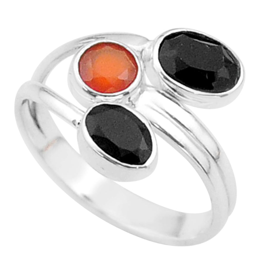 3.85cts halloween natural cornelian onyx silver adjustable ring size 9 t57893