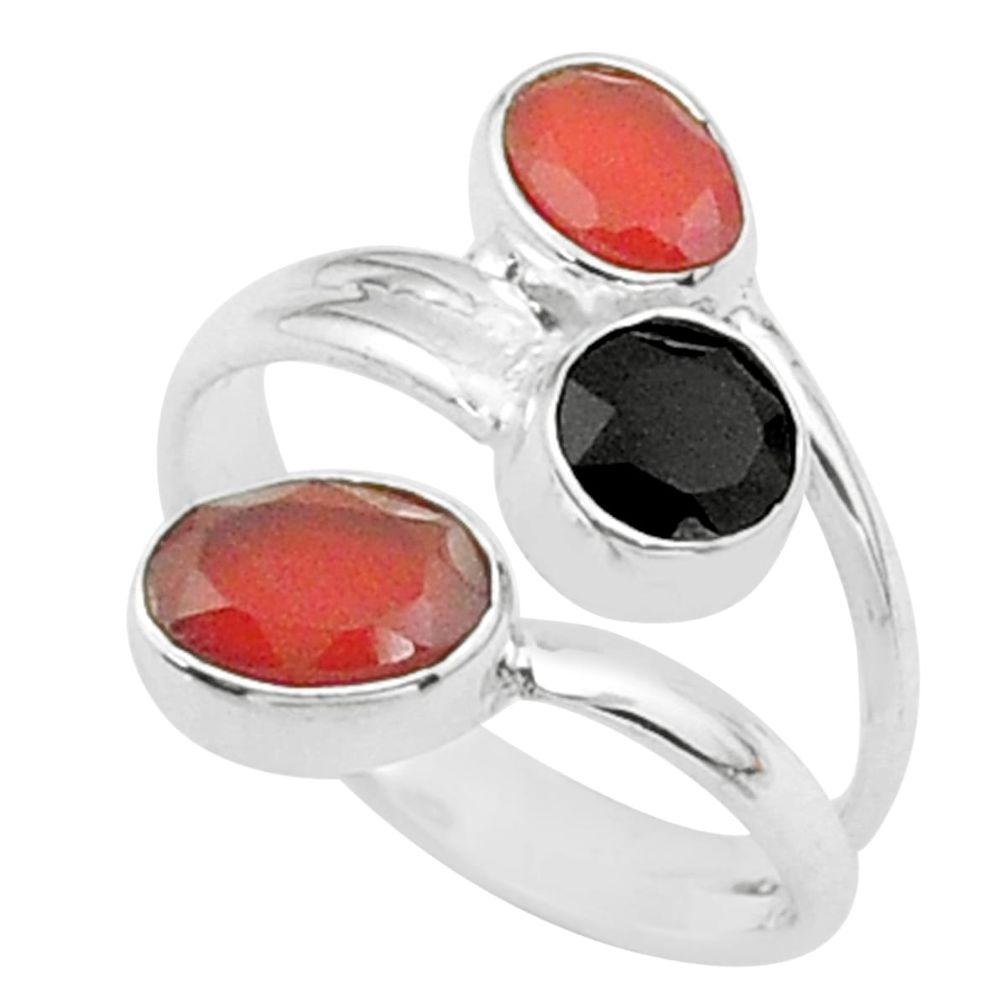 3.51cts halloween natural cornelian onyx silver adjustable ring size 5.5 t57882
