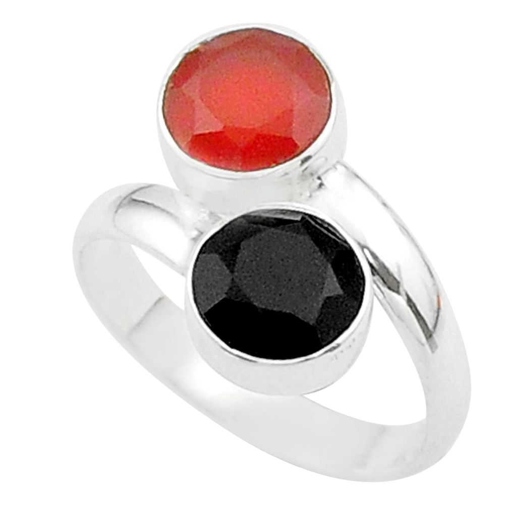 n natural cornelian onyx silver adjustable ring size 7.5 t57983