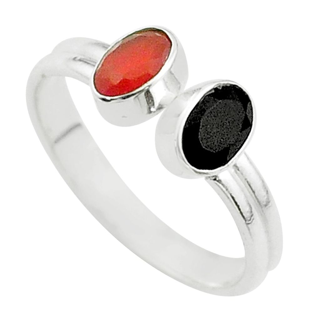 2.02cts halloween natural onyx cornelian silver adjustable ring size 8 t57700