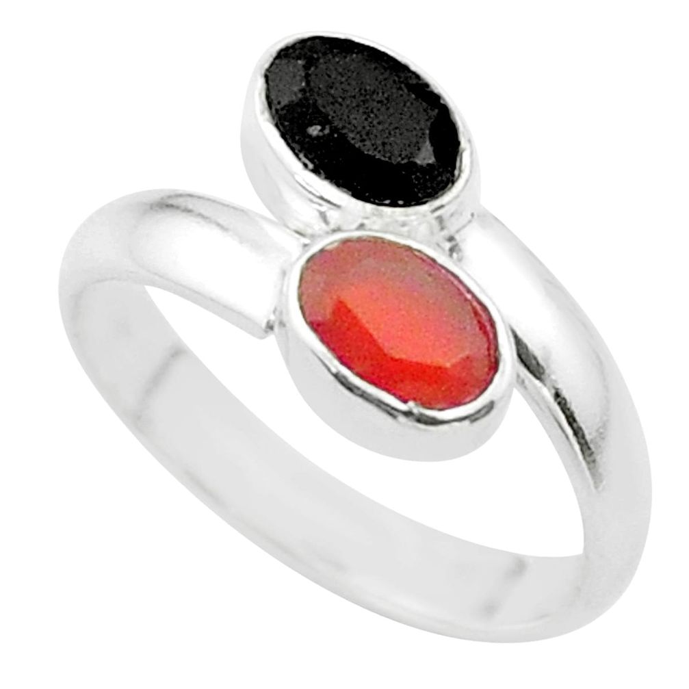 1.97cts halloween natural onyx cornelian silver adjustable ring size 7.5 t57644