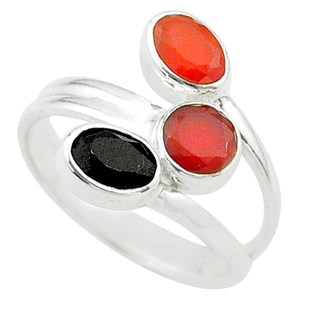 3.31cts halloween natural onyx cornelian silver adjustable ring size 6.5 t57690