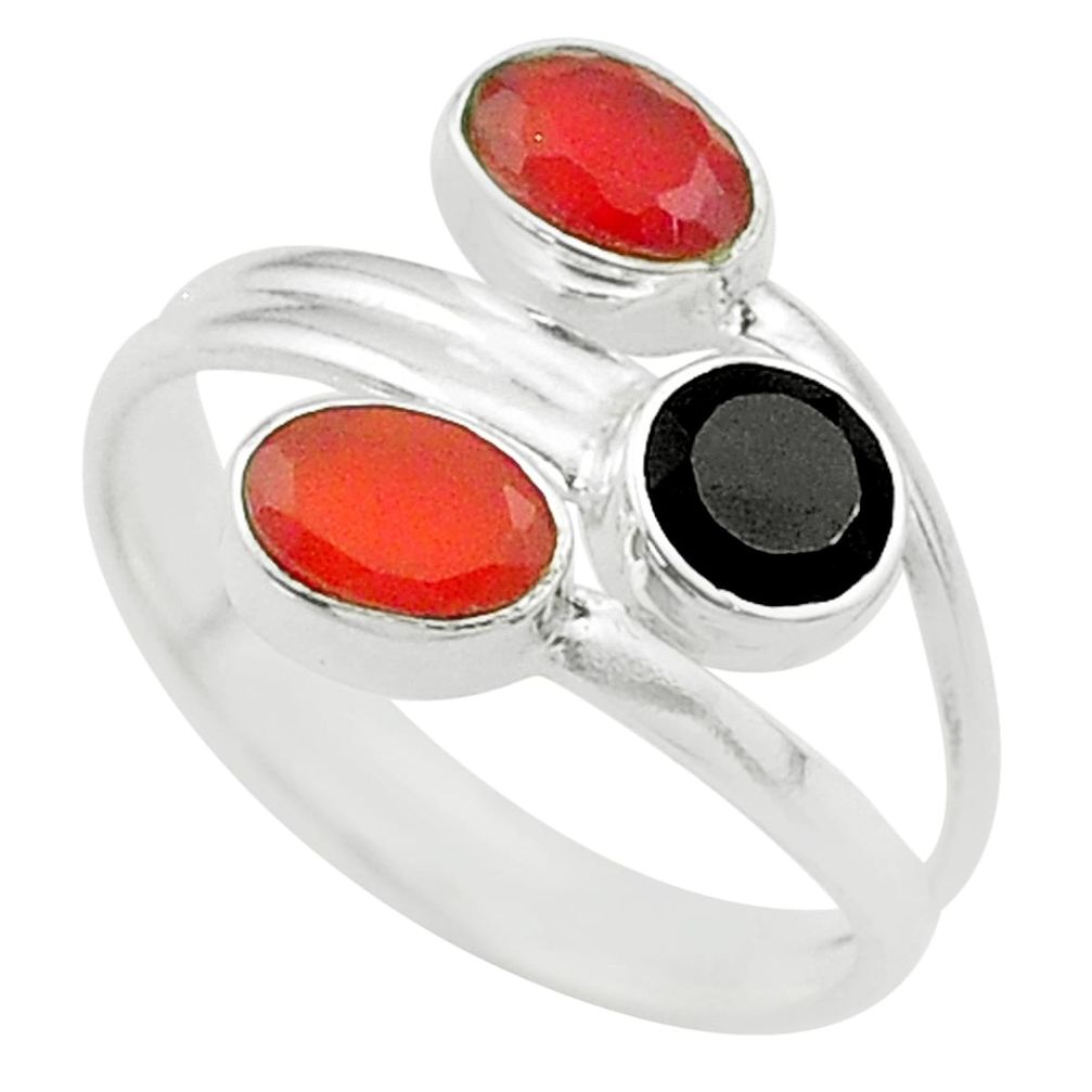 3.08cts halloween natural onyx cornelian silver adjustable ring size 6.5 t57702