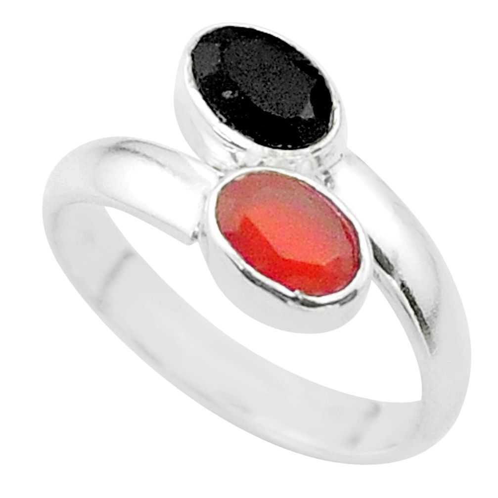 2.30cts halloween natural onyx cornelian silver adjustable ring size 8.5 t57718