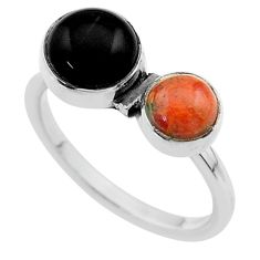 4.18cts halloween natural onyx sponge coral 925 silver ring size 8.5 t57799
