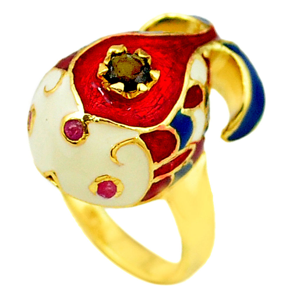 Handmade natural sapphire ruby enamel 925 silver gold thai ring size 7 c21090