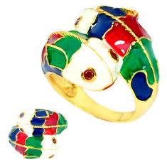 LAB Handmade thai natural red garnet 925 silver gold dolphin ring size 8.5 c21065