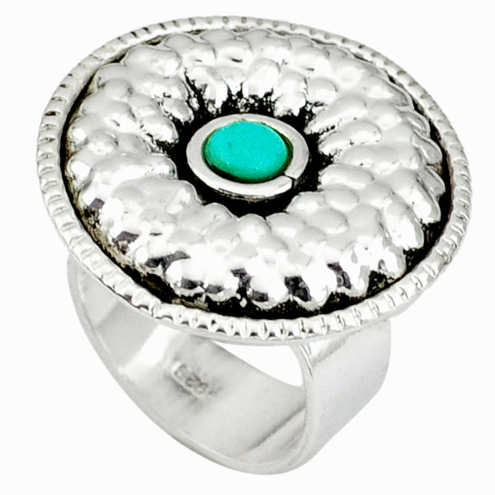 LAB Handmade turquoise round 925 sterling silver adjustable ring size 7 c22345