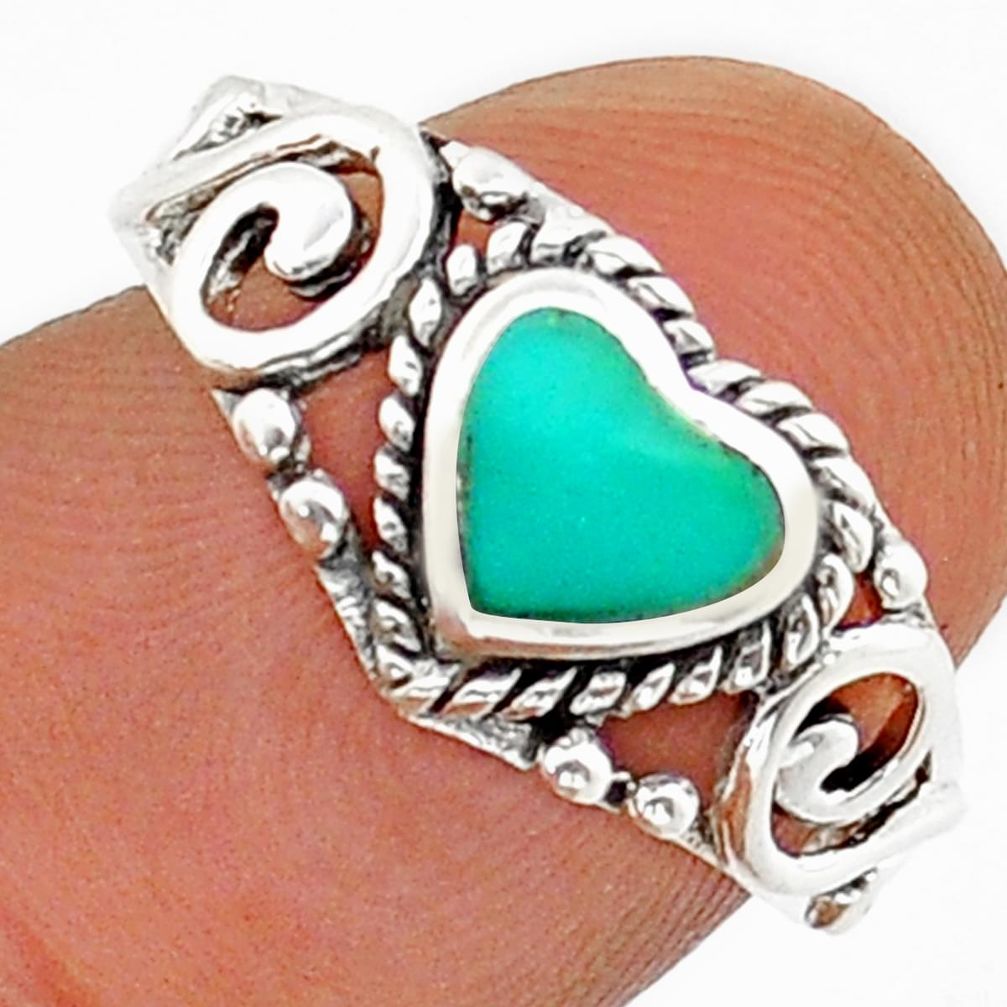 0.60cts heart green turquoise lab 925 sterling silver ring size 10 c29841