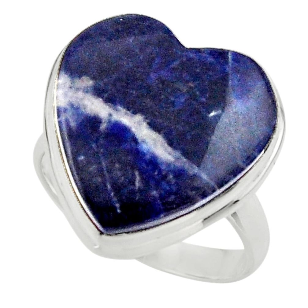 Heart natural blue sodalite 925 sterling silver ring jewelry size 9.5 r44036