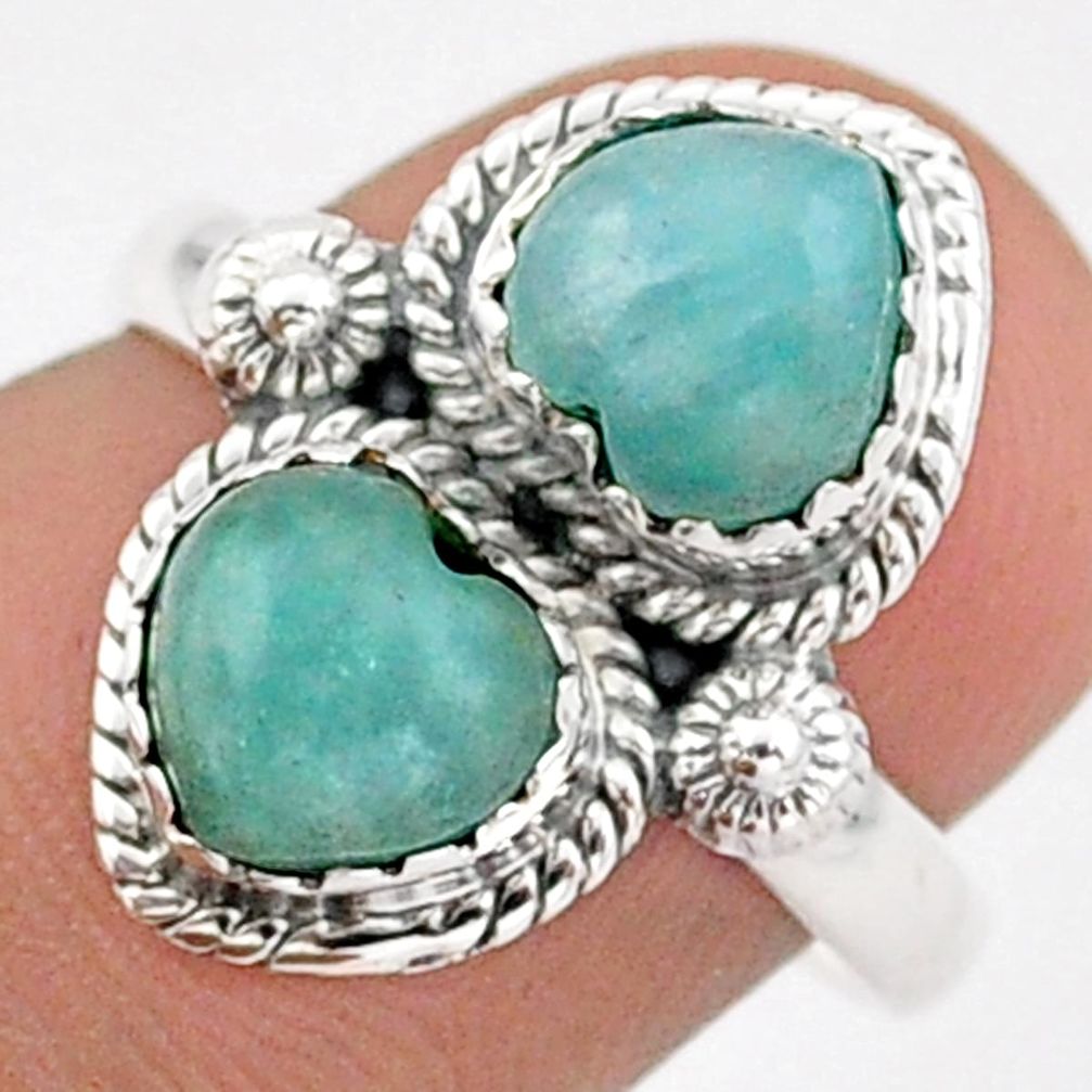 5.15cts heart natural green peruvian amazonite 925 silver ring size 7 t96349