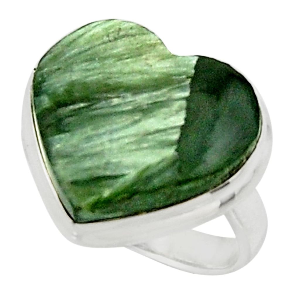 Heart natural green seraphinite (russian) 925 silver ring size 5.5 r44038