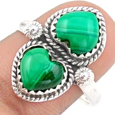 5.42cts heart natural malachite (pilot's stone) 925 silver ring size 8.5 t96332