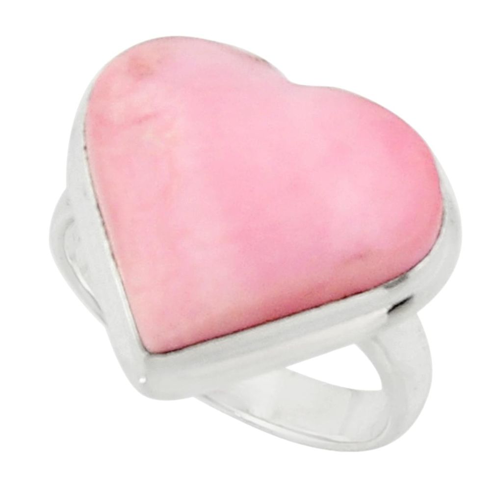 Heart natural pink opal 925 sterling silver ring jewelry size 6.5 r44022