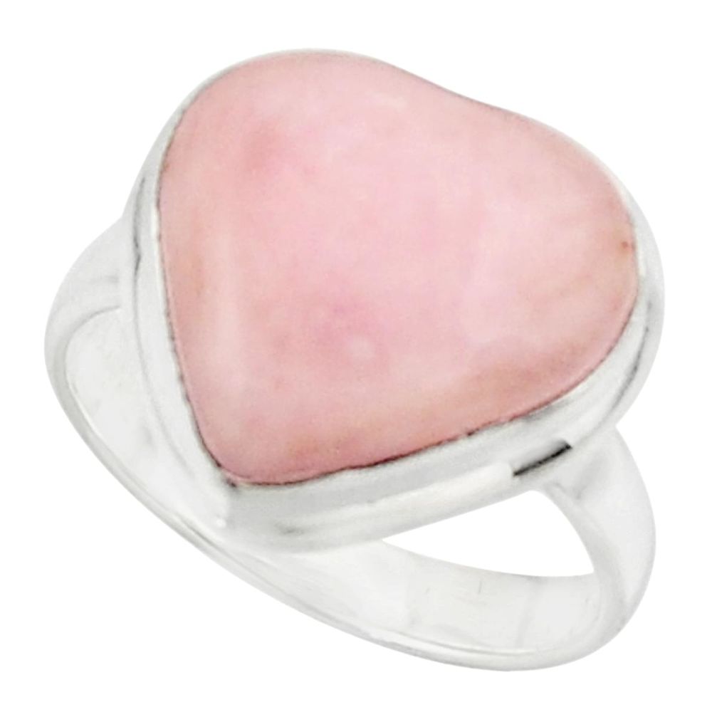 Heart natural pink opal 925 sterling silver ring jewelry size 6.5 r44023