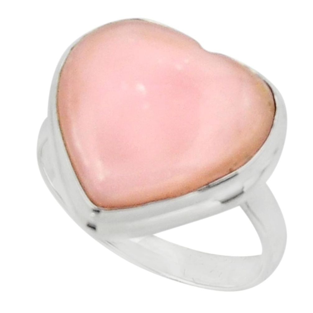 Heart natural pink opal 925 sterling silver ring jewelry size 8.5 r44024