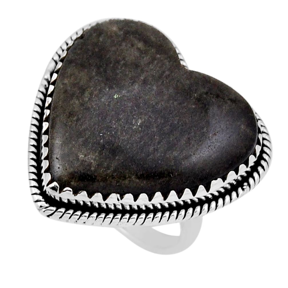 Heart silver 23.74cts solitaire golden sheen black obsidian ring size 7.5 n33368