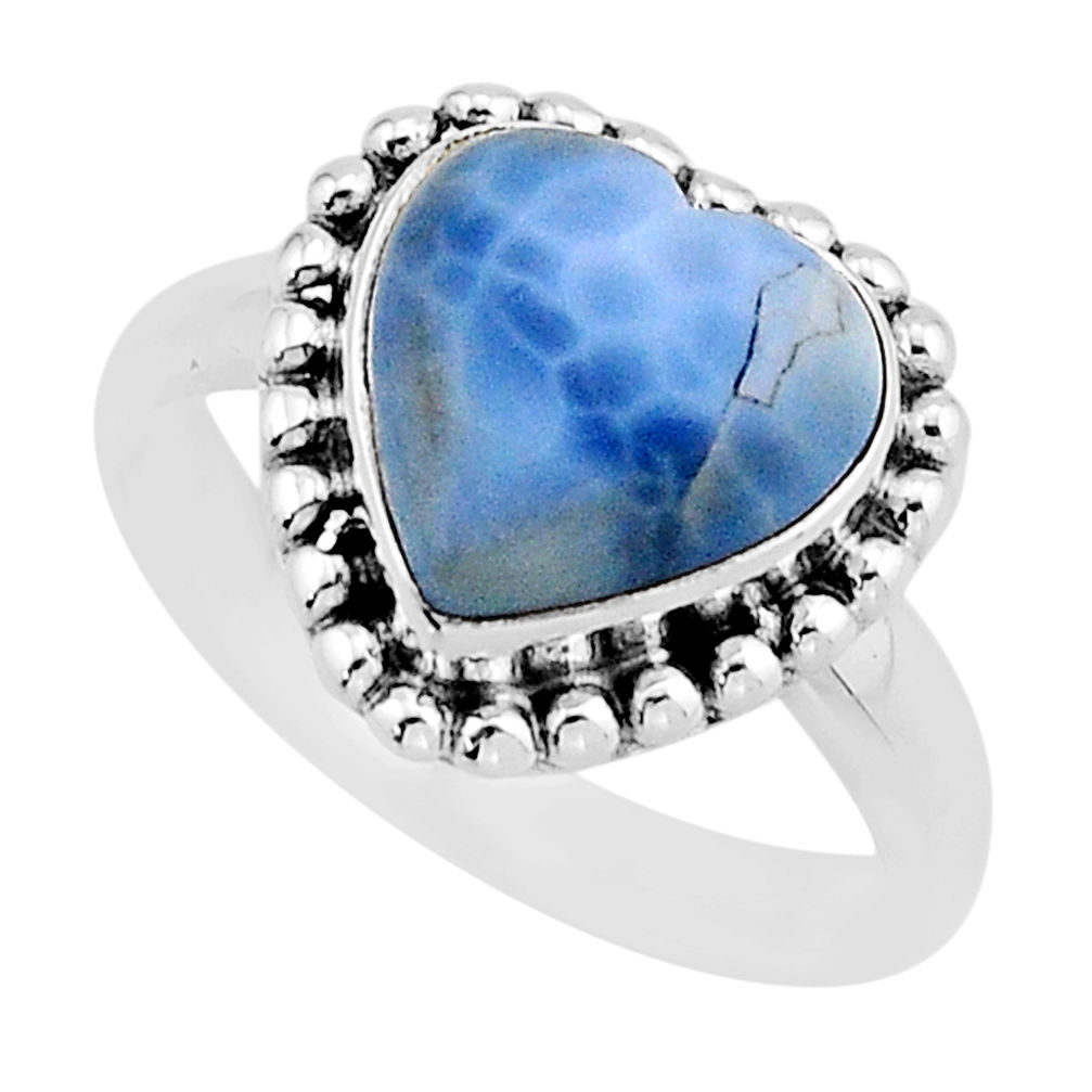 4.88cts heart solitaire natural larimar 925 silver ring jewelry size 7 y64178